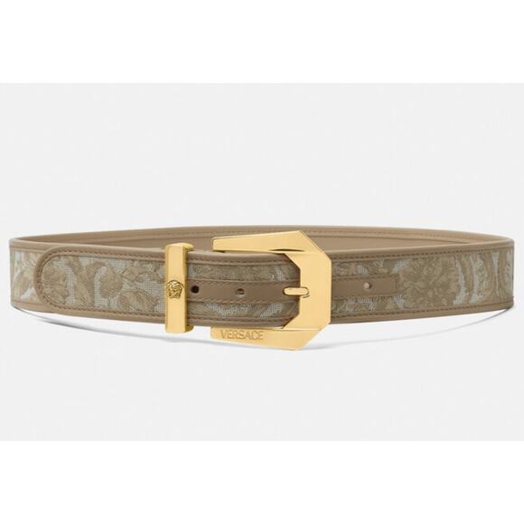138. Versace Medusa Heritage Barocco Jacquard Logo Buckle Leather Belt main image 8